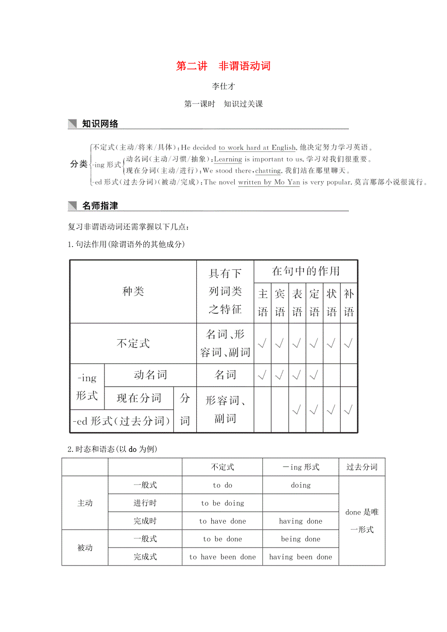 2019高考英语重难增分篇第二讲非谓语动词讲与练新人教版.doc_第1页