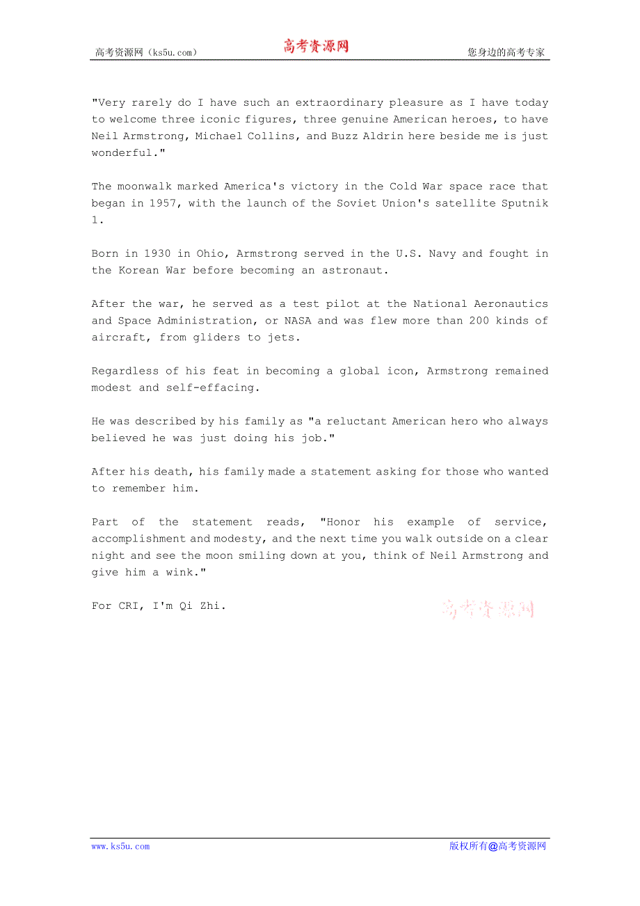 CRI英语听力2012年08月合辑（文本）：FIRST-MAN-ON-THE-MOON-DIES.doc_第2页