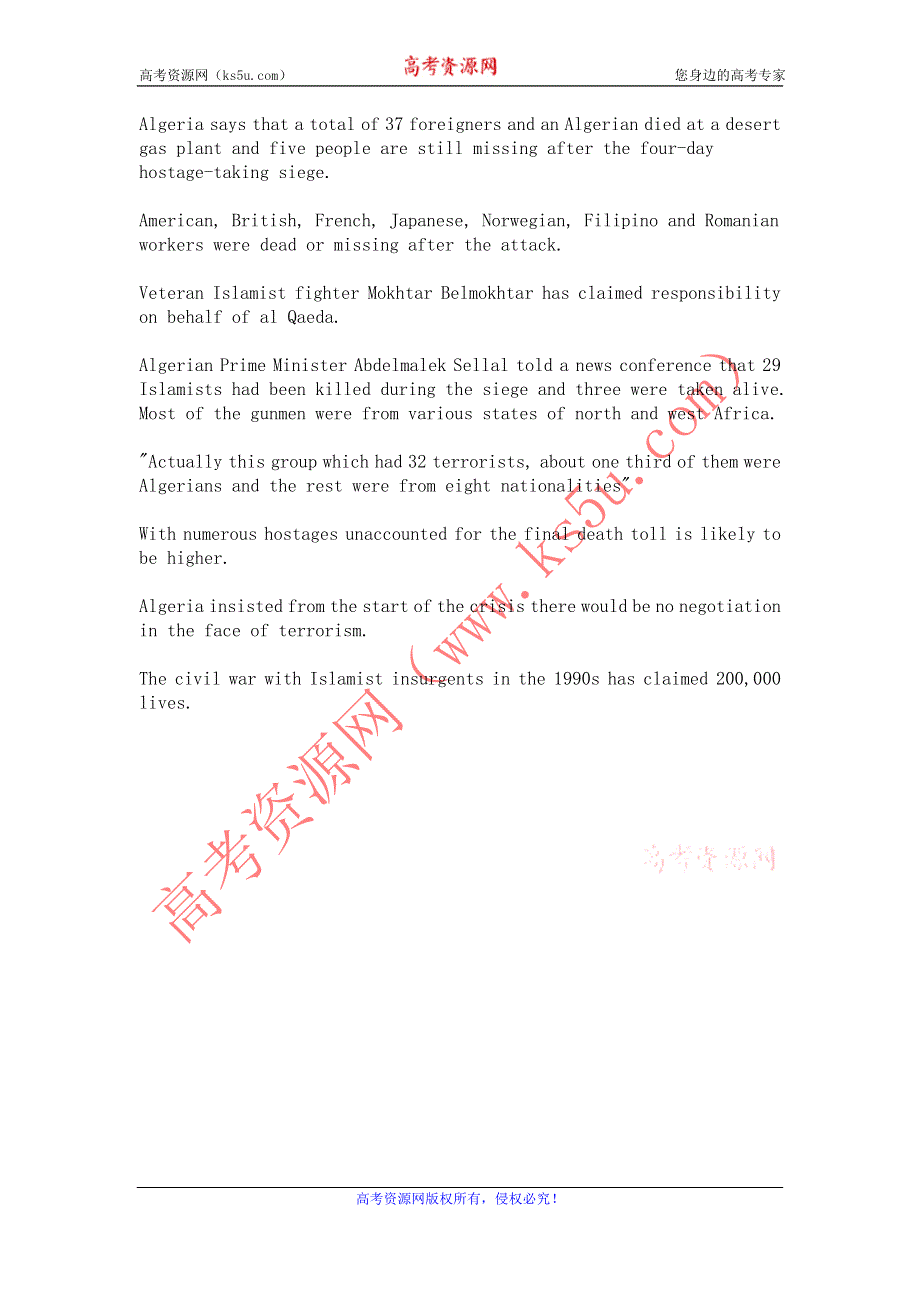 CRI英语听力2013年01月（WORD文本）：ALGERIA-37-FOREIGNERS-DEAD-IN-HOSTAGE-CRISIS.doc_第1页