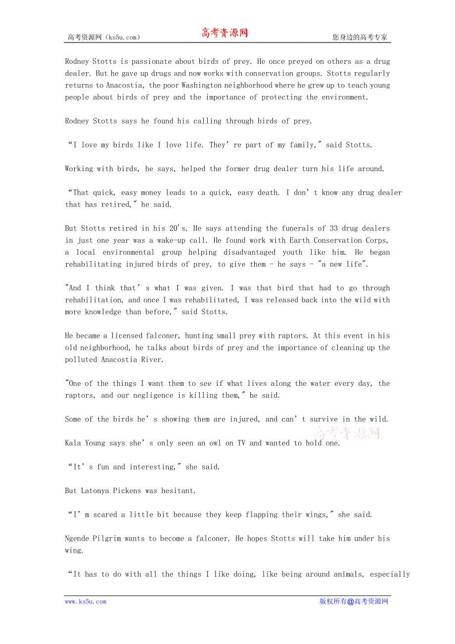 VOA常速英语听力2012年10月合辑（文本）：FALCONER-USES-BIRDS-TO-GIVE-YOUNG-PEOPLE-HOPE.doc_第1页