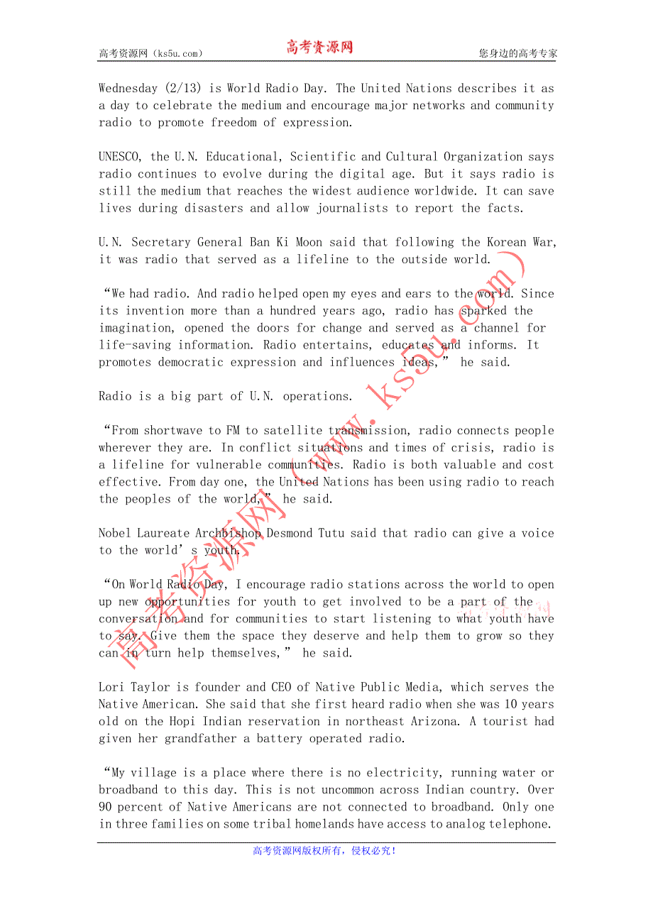 VOA常速英语听力2013年02月（WORD文本）：FEBRUARY-13TH-IS-WORLD-RADIO-DAY_21.doc_第1页