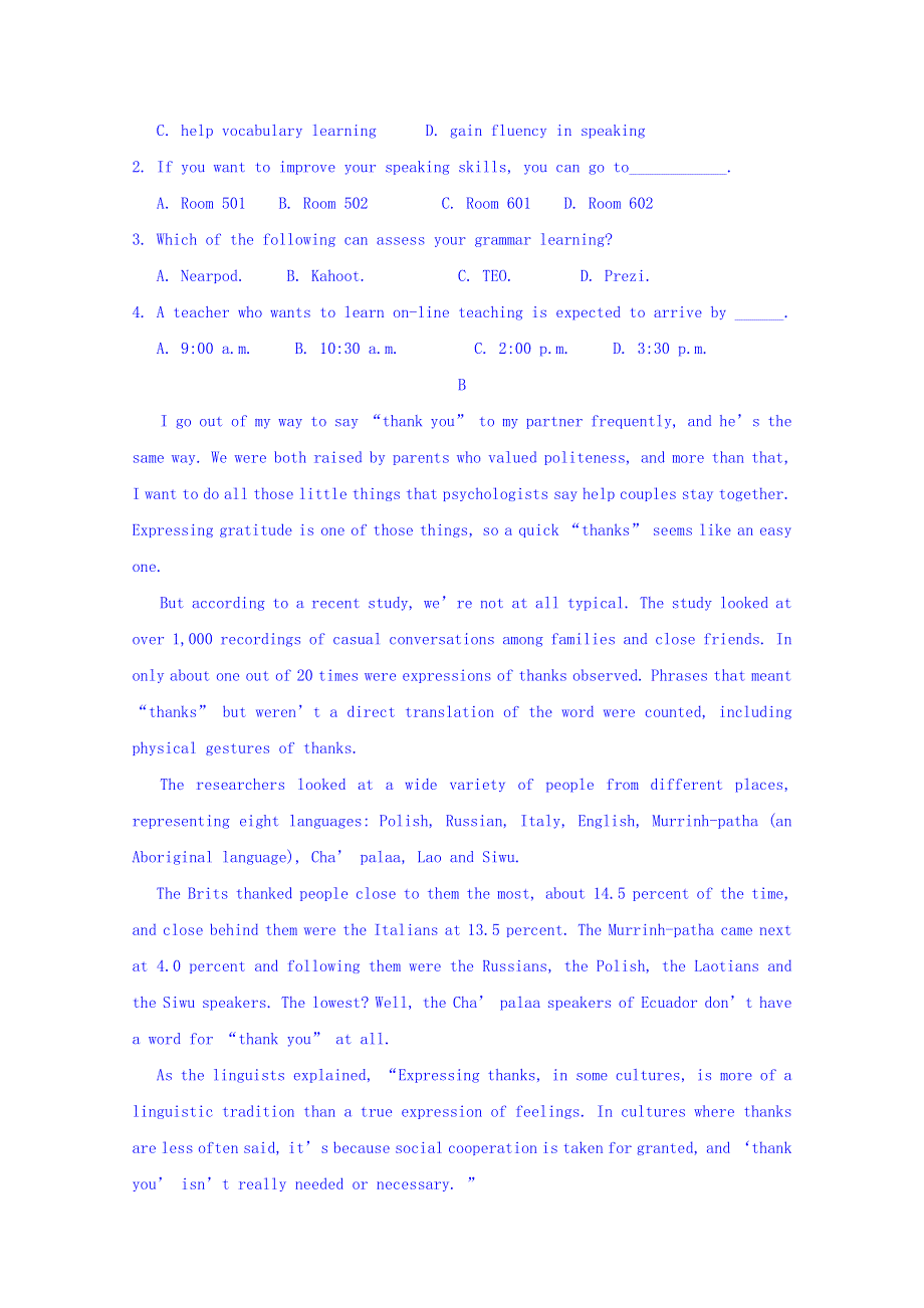 内蒙古赤峰二中2018-2019学年高二4月月考英语试题 WORD版含答案.doc_第2页