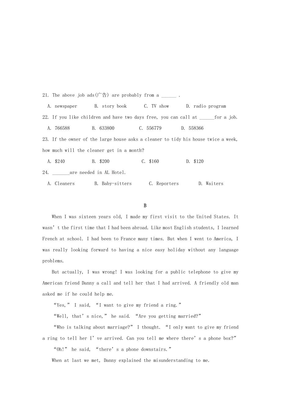 内蒙古通辽市科左后旗甘旗卡第二高级中学2020-2021学年高一英语上学期期中试题.doc_第2页