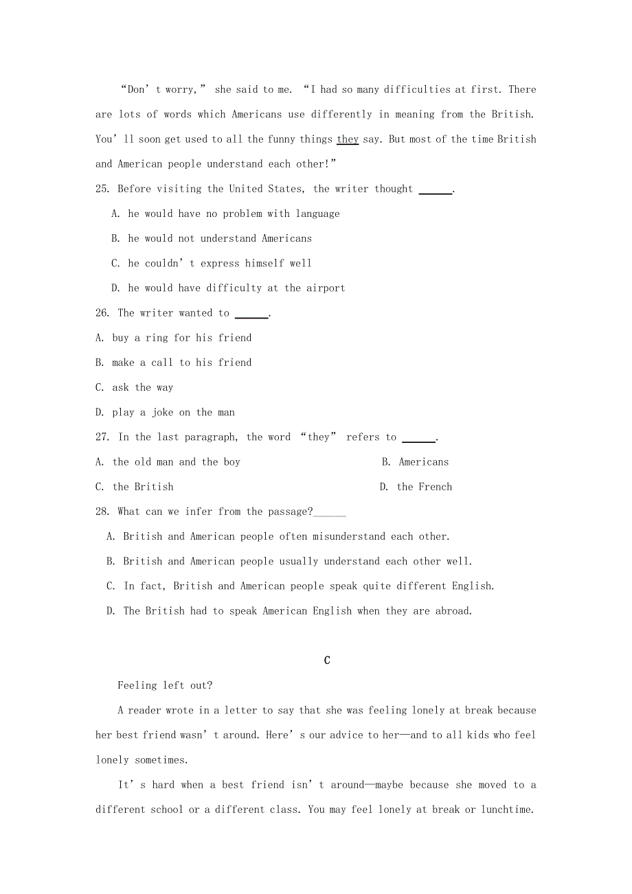 内蒙古通辽市科左后旗甘旗卡第二高级中学2020-2021学年高一英语上学期期中试题.doc_第3页