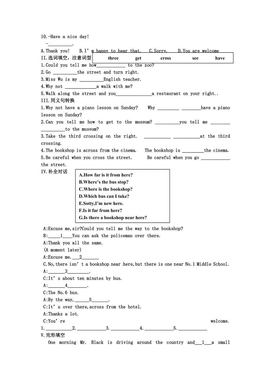 内蒙古鄂尔多斯市东胜区培正中学七年级英语下册 Module6 Unit 1 Could you tell me how to get to the National Stadium 练习题（无答案） 人教新目标版.doc_第2页