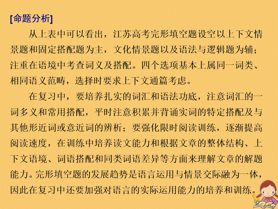 江苏专用2020高考英语二轮复习增分篇专题二完形填空课件.ppt_第3页
