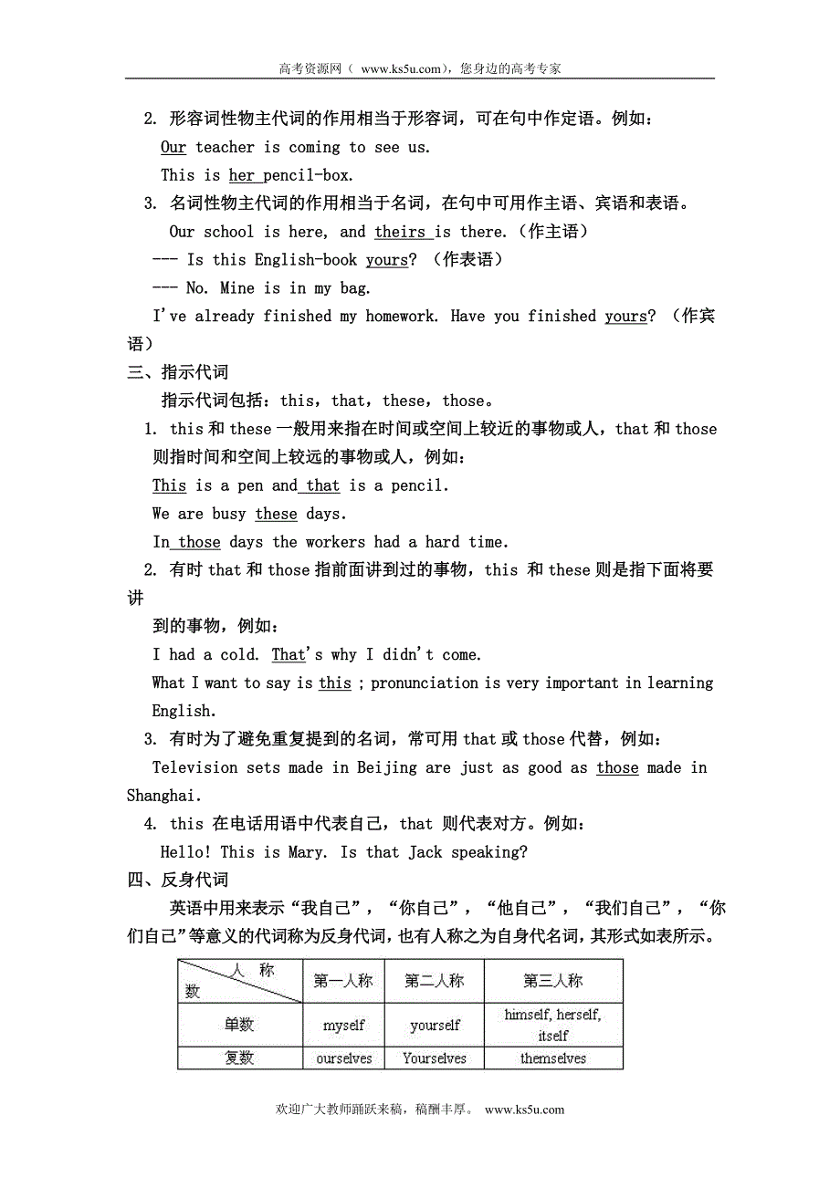 初高中英语衔接专题五：代词考点集汇讲解和训练.doc_第2页