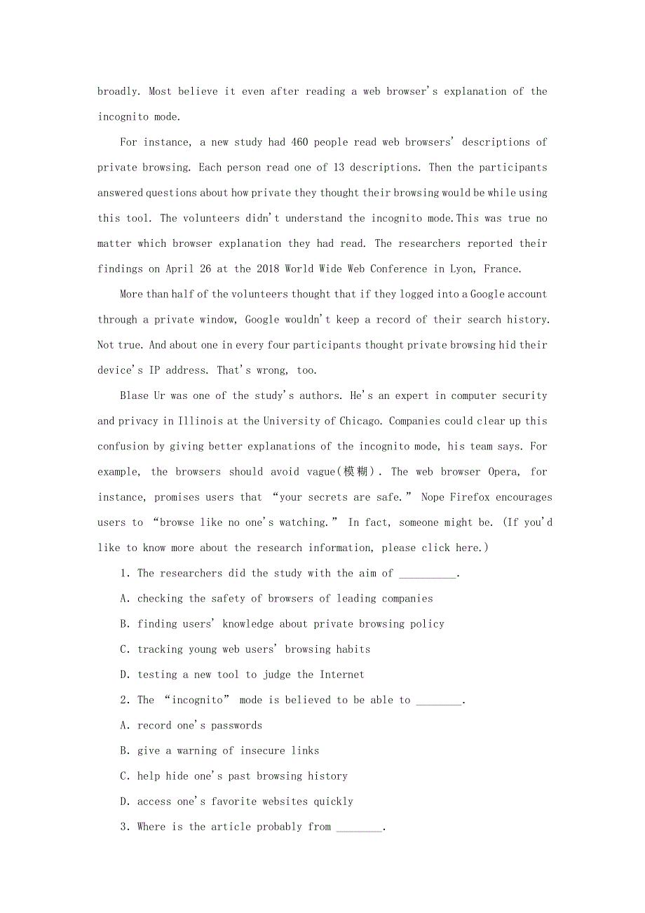 2020版高中英语 Unit 5 Music Section Ⅱ Reading（Ⅱ）课时跟踪训练 新人教版必修2.doc_第3页