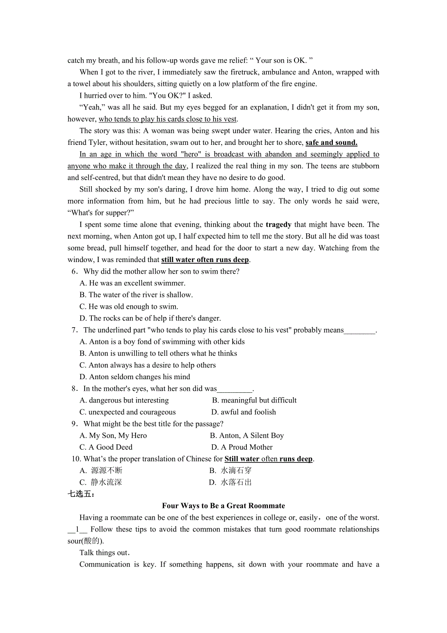 四川省攀枝花市第七高级中学校2020-2021学高一下学期英语周练4 WORD版含答案.doc_第2页