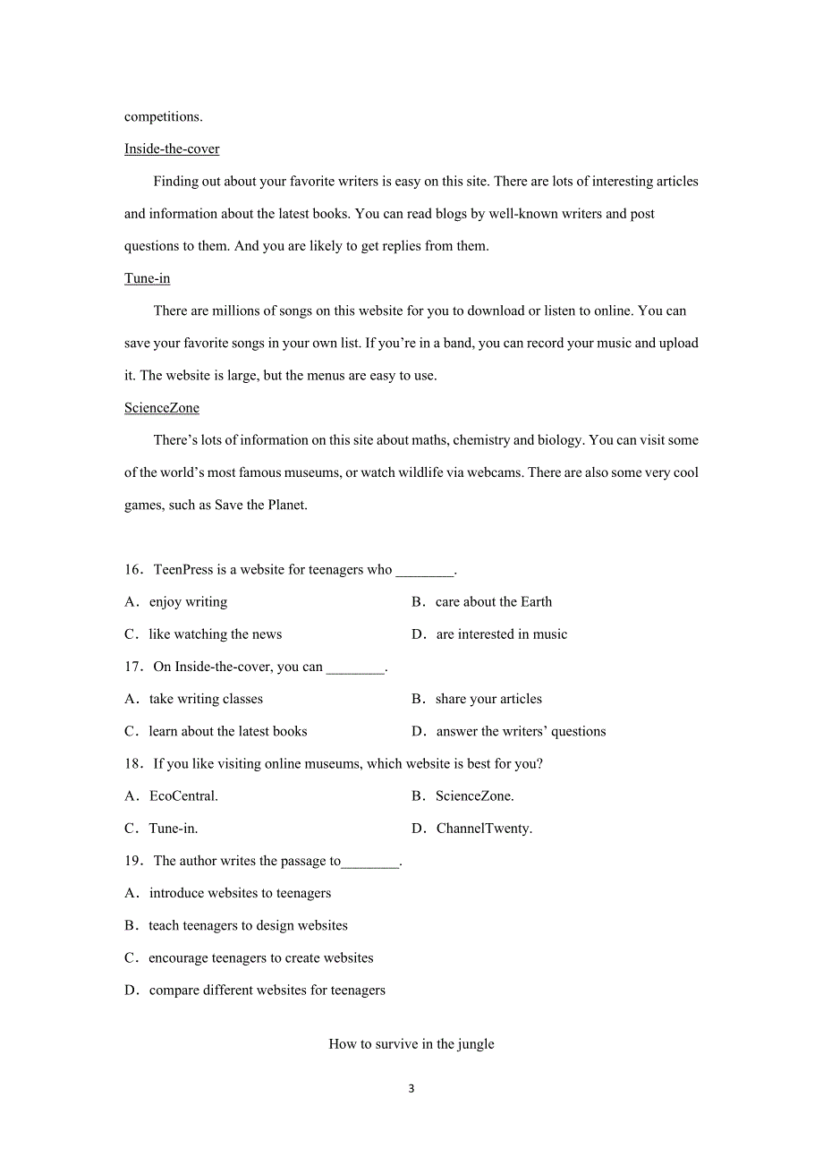 北京市2021年普通高中第一次合格性学业水平考试英语试题 WORD版含解析.docx_第3页