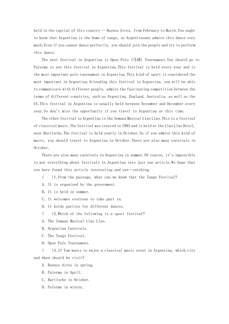 2020-2021学年新教材高中英语 UNIT 1 FESTIVALS AND CELEBRATIONS Period 1同步作业（含解析）新人教版必修第三册.doc_第2页