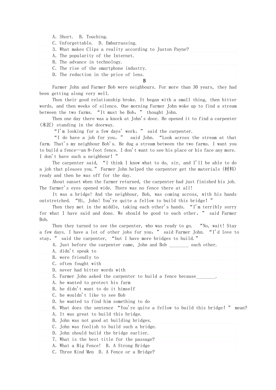 2020-2021学年新教材高中英语 Unit 1 Life Choices Part 3 Lesson 2 Understanding and Coping with Stress层级练（含解析）北师大版必修第一册.doc_第3页