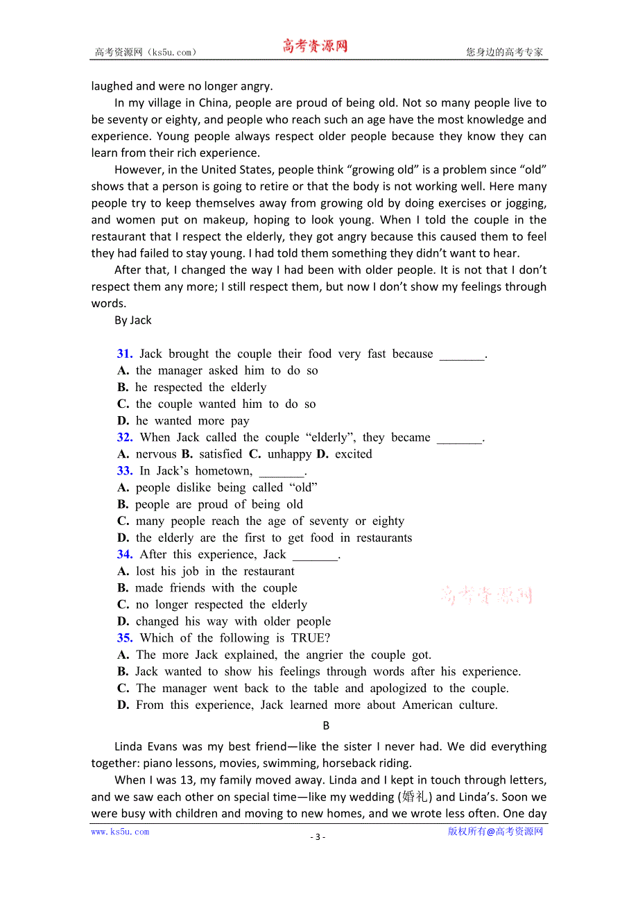 四川省汉源县第二中学2014-2015学年高一上学期期中考试英语试题 WORD版无答案.doc_第3页