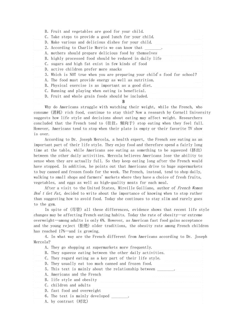 2020-2021学年新教材高中英语 Unit 1 Food for thought 1.1 Starting out Understanding ideas课时作业（含解析）外研版必修第二册.doc_第3页