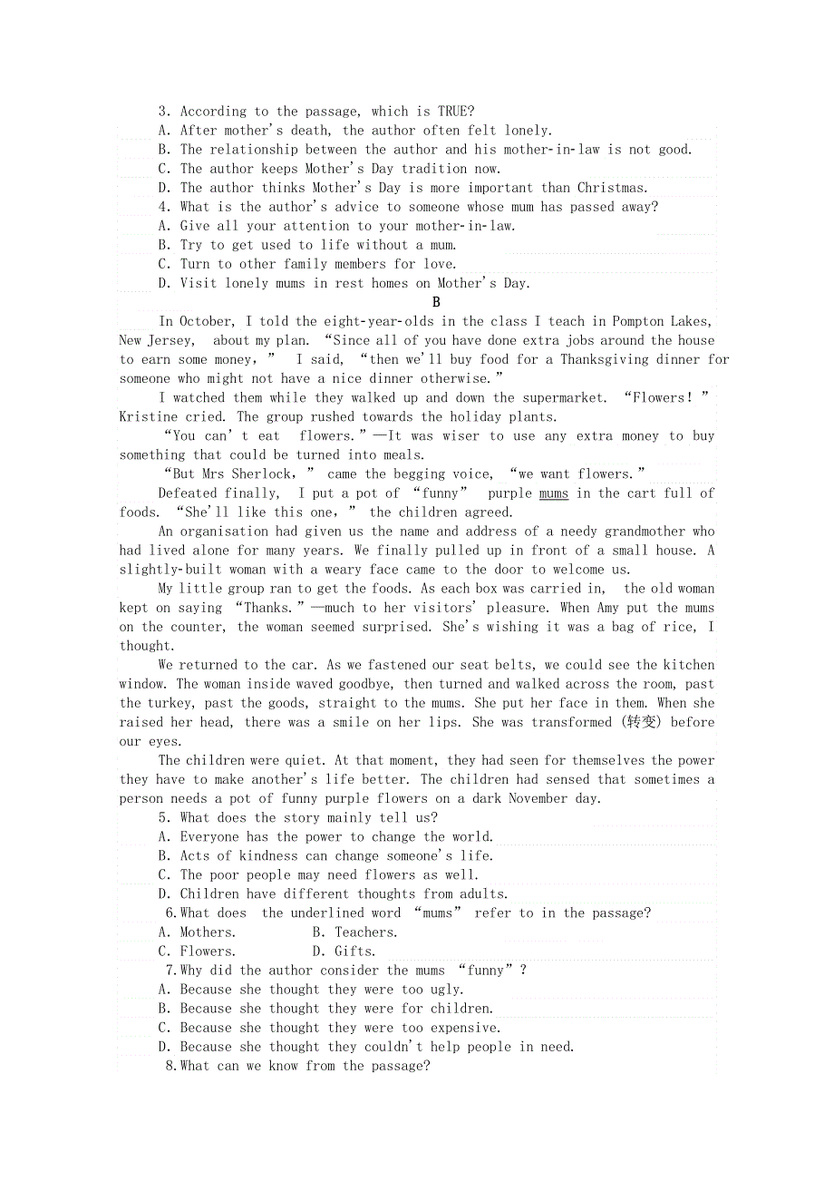 2020-2021学年新教材高中英语 Unit 3 Celebrations Part 6 Assessment of Unit 3层级练（含解析）北师大版必修第一册.doc_第3页