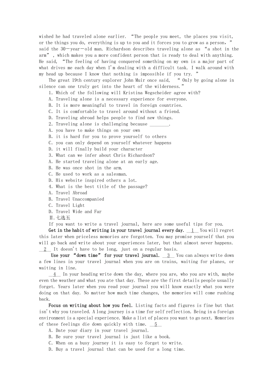 2020-2021学年新教材高中英语 Unit 2 Travelling Around课时作业（四）Listening and Talking .doc_第2页