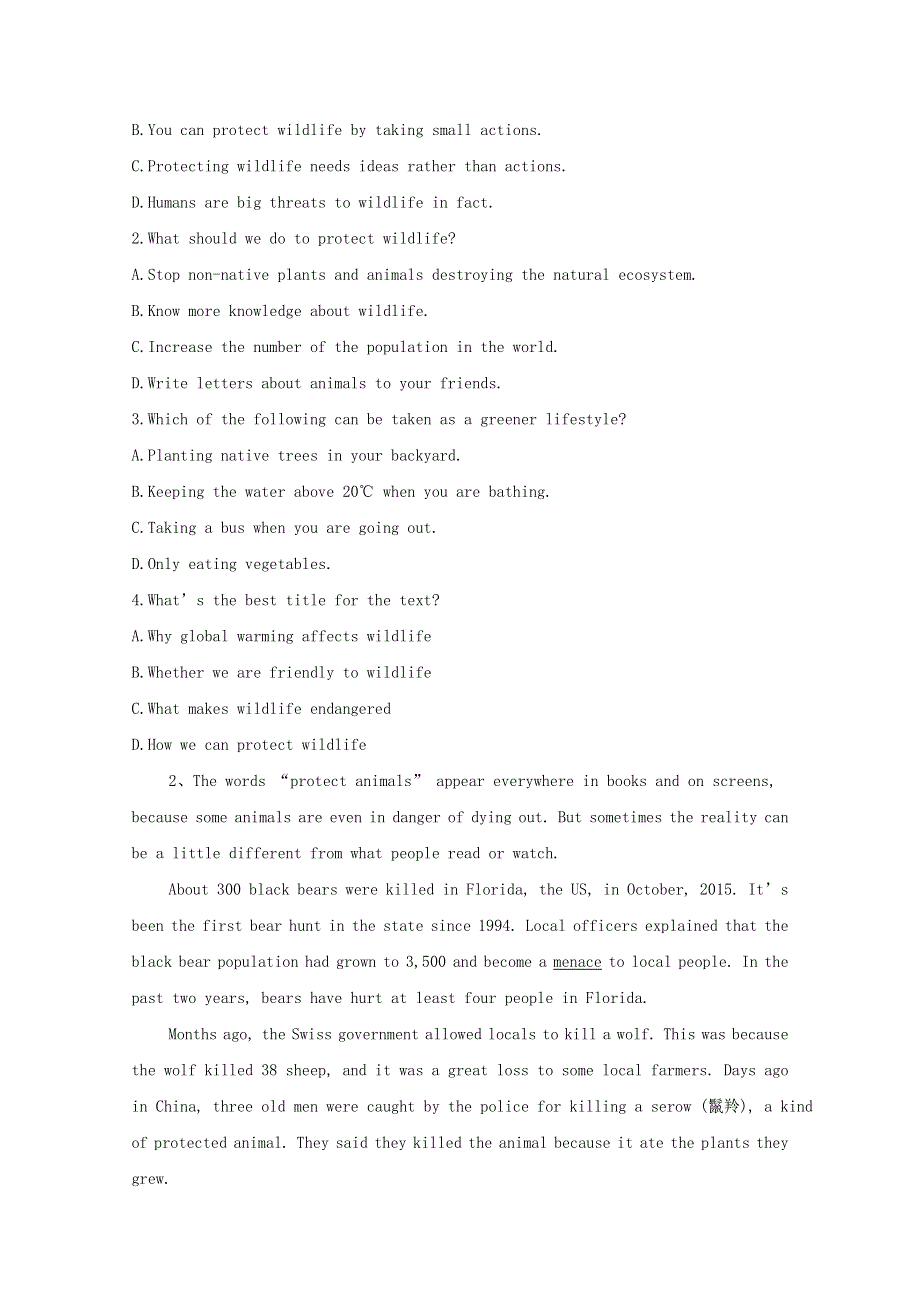 2020-2021学年新教材高中英语 Unit 2 Wildlife protection Reading for Writing同步提升练习（含解析）新人教版必修第二册.doc_第2页
