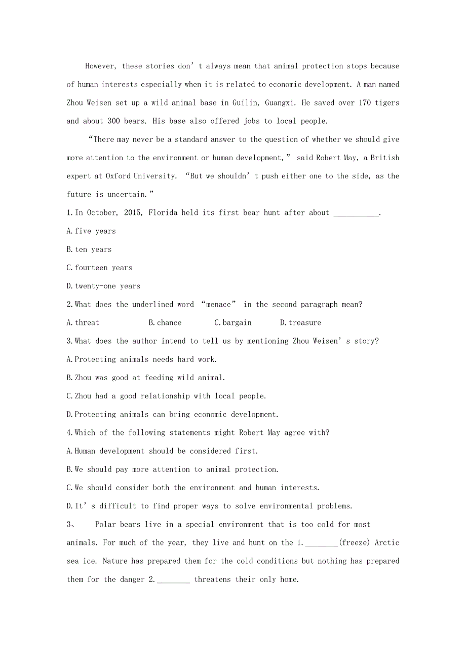 2020-2021学年新教材高中英语 Unit 2 Wildlife protection Reading for Writing同步提升练习（含解析）新人教版必修第二册.doc_第3页