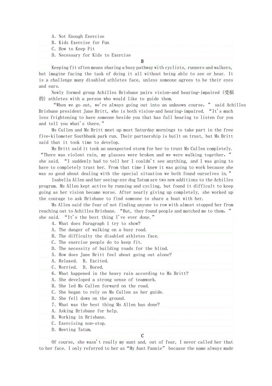 2020-2021学年新教材高中英语 Unit 2 Sports and Fitness Part 1 Topic Talk层级练（含解析）北师大版必修第一册.doc_第3页