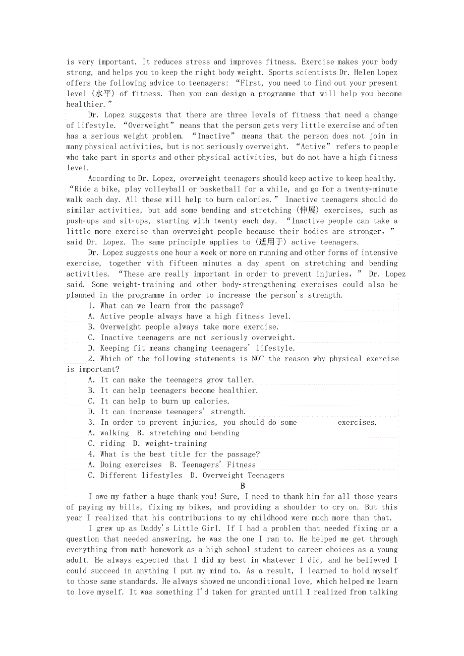 2020-2021学年新教材高中英语 Unit 2 Sports and Fitness Part 4 Lesson 3 Running and Fitness层级练（含解析）北师大版必修第一册.doc_第3页