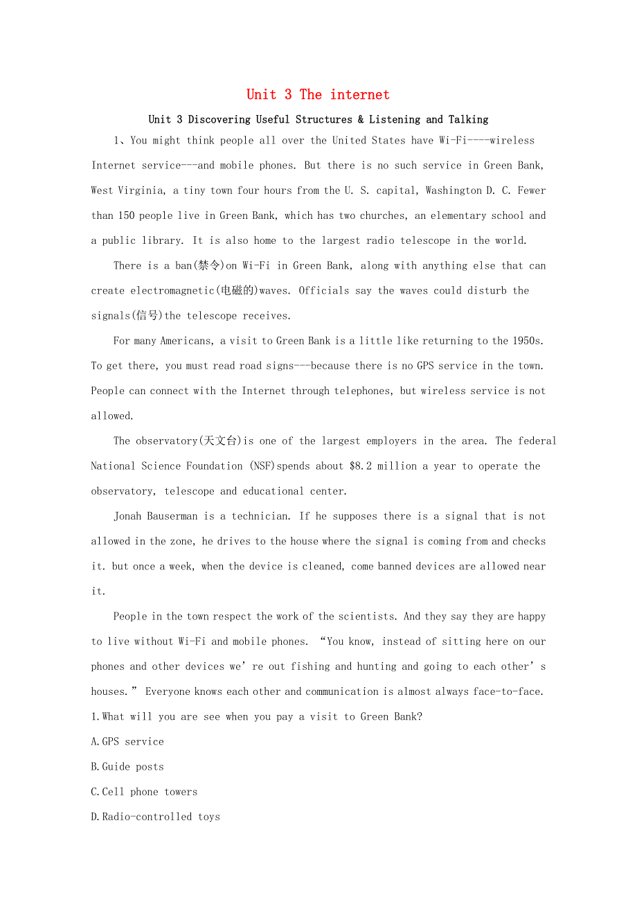 2020-2021学年新教材高中英语 Unit 3 The internet Discovering Useful Structures .doc_第1页