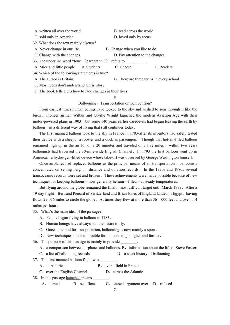 吉林省吉林市第五十五中学2015-2016学年高二3月月考英语试题 WORD版含答案.doc_第3页