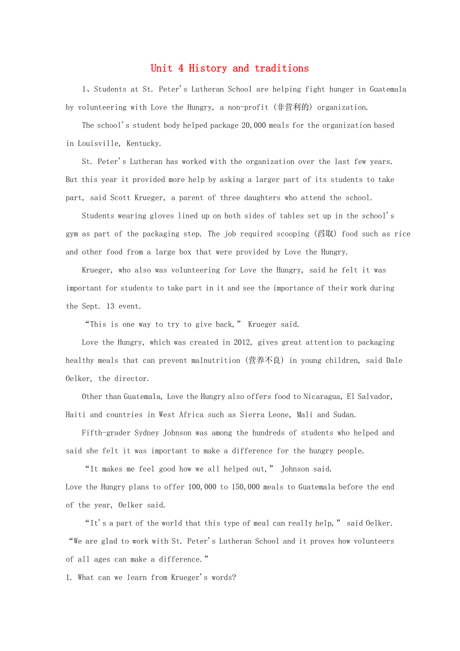 2020-2021学年新教材高中英语 Unit 4 History and traditions Reading for Writing同步提升练习（含解析）新人教版必修第二册.doc_第1页