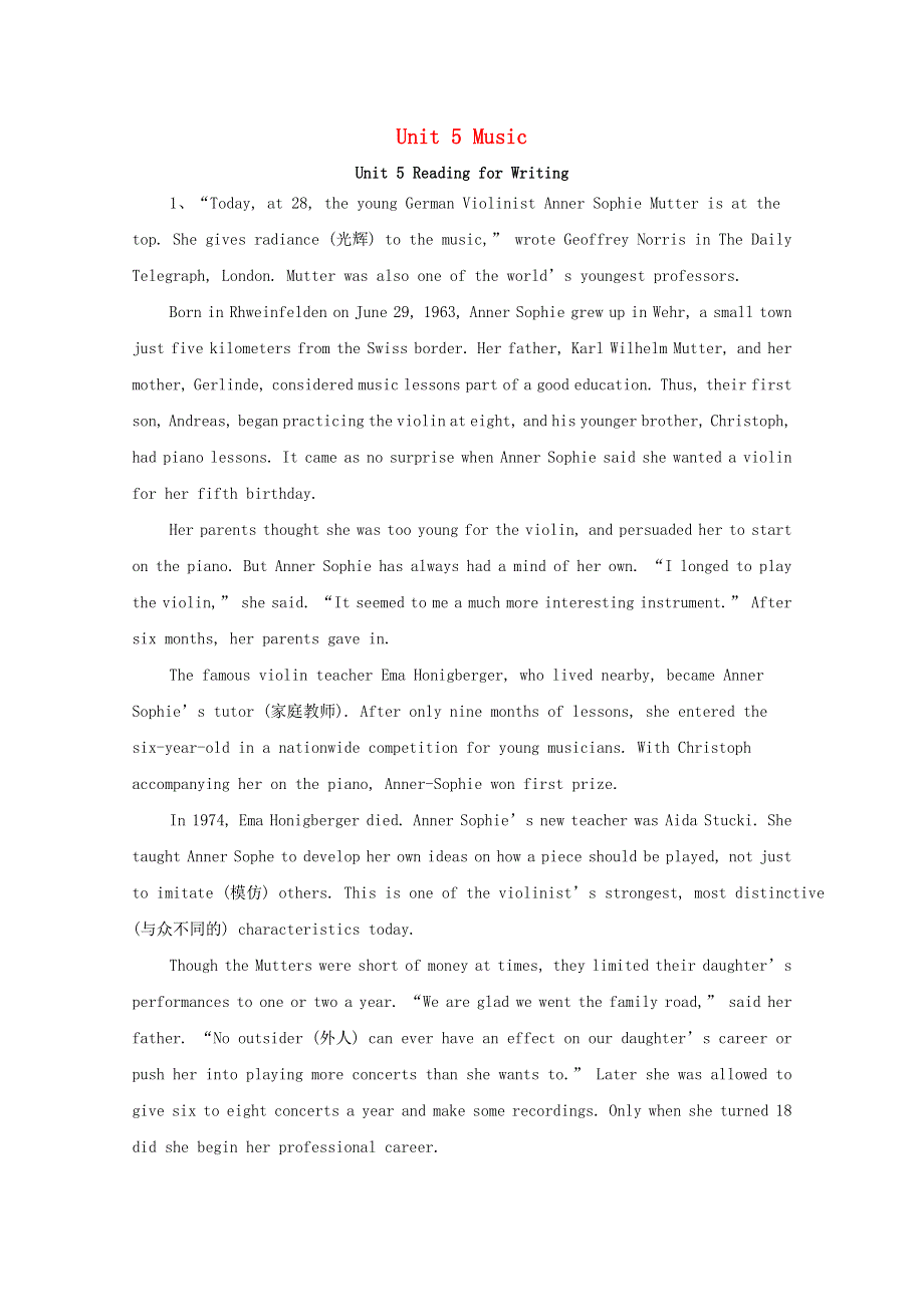 2020-2021学年新教材高中英语 Unit 5 Music Reading for Writing同步提升练习（含解析）新人教版必修第二册.doc_第1页