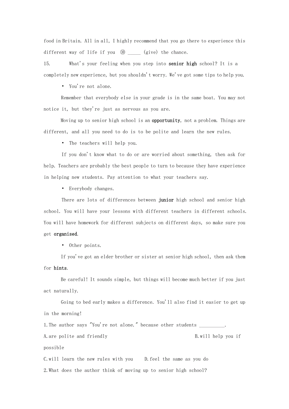 2020-2021学年高中英语 Unit 1 A new start Period I Starting out and Understanding Ideas同步课时作业（含解析）外研版必修1.doc_第2页