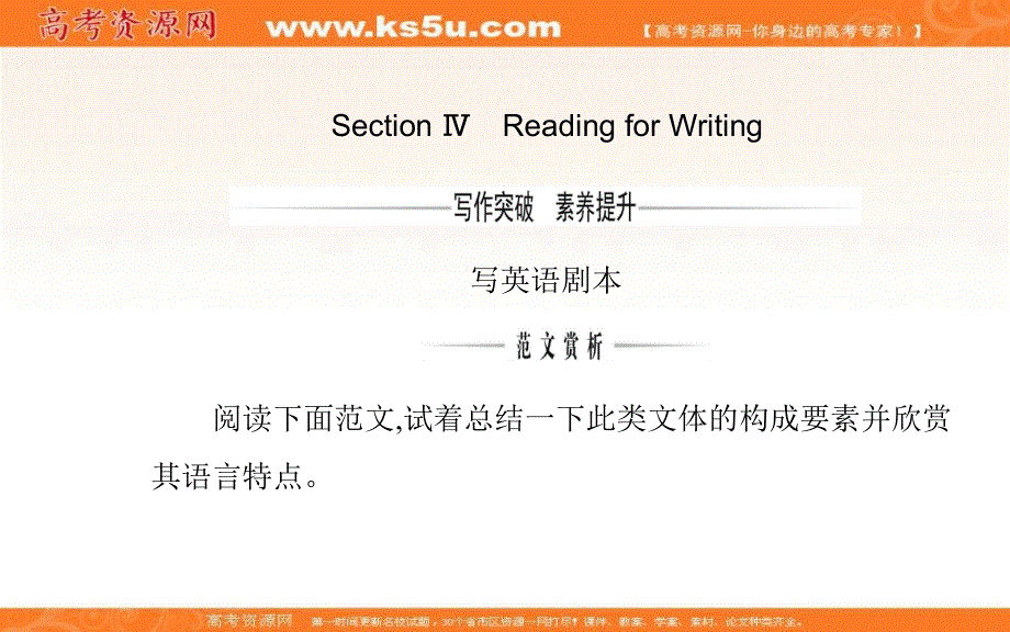 新教材2021春高中英语人教版（2019）必修第三册课件：UNIT 5 SECTION Ⅳ READING FOR WRITING .ppt_第1页
