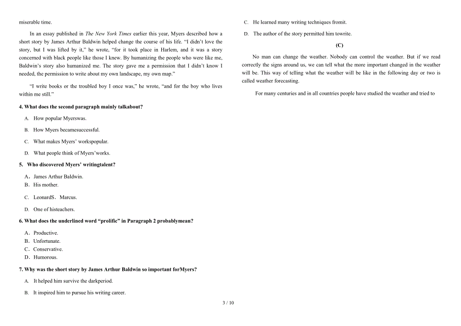 包头钢铁公司第四中学2022年上学期高三英语期中考试试题.docx_第3页