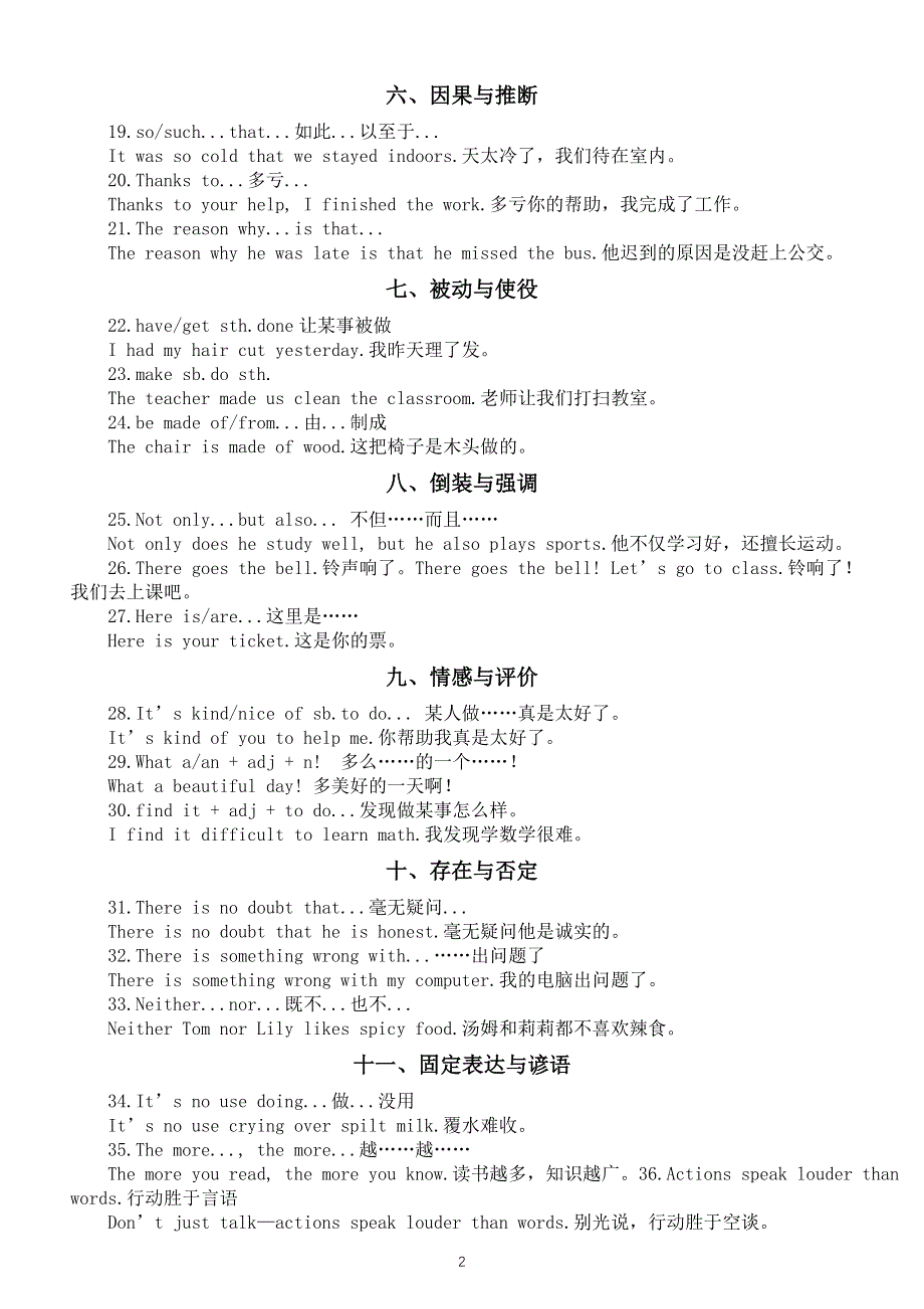 初中英语2025届中考常考核心高频句型短语（共二十类63个）.doc_第2页