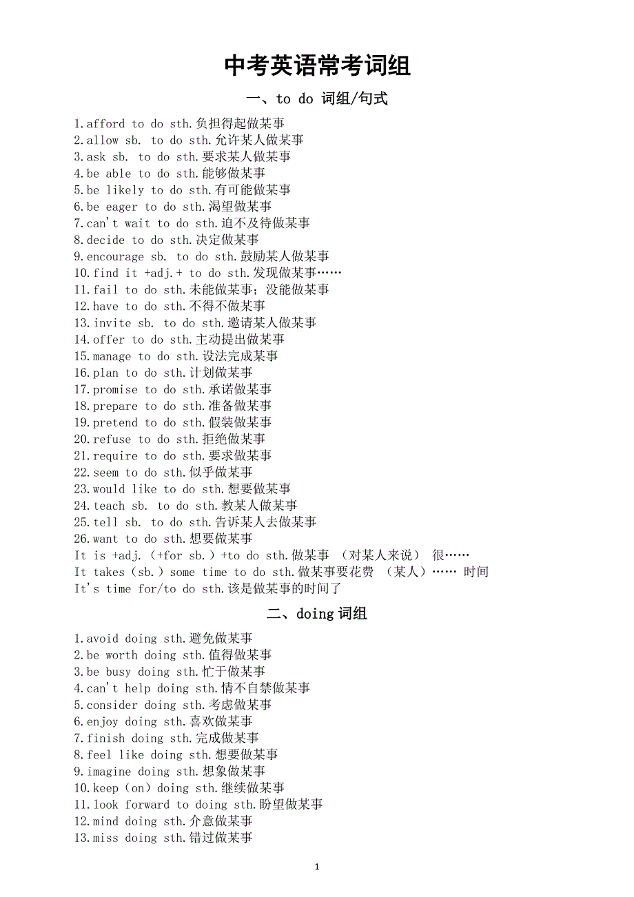 初中英语2025届中考常考词组系列0607（共八类）.doc_第1页