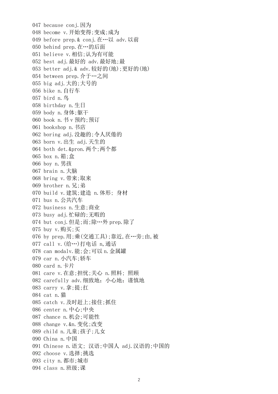 初中英语2025届中考常考高频词系列（A-M）（共300个）.doc_第2页