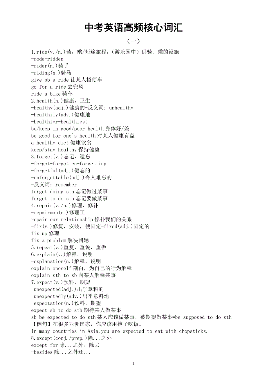 初中英语2025届中考高频核心词汇系列0514（共三组60个）.doc_第1页
