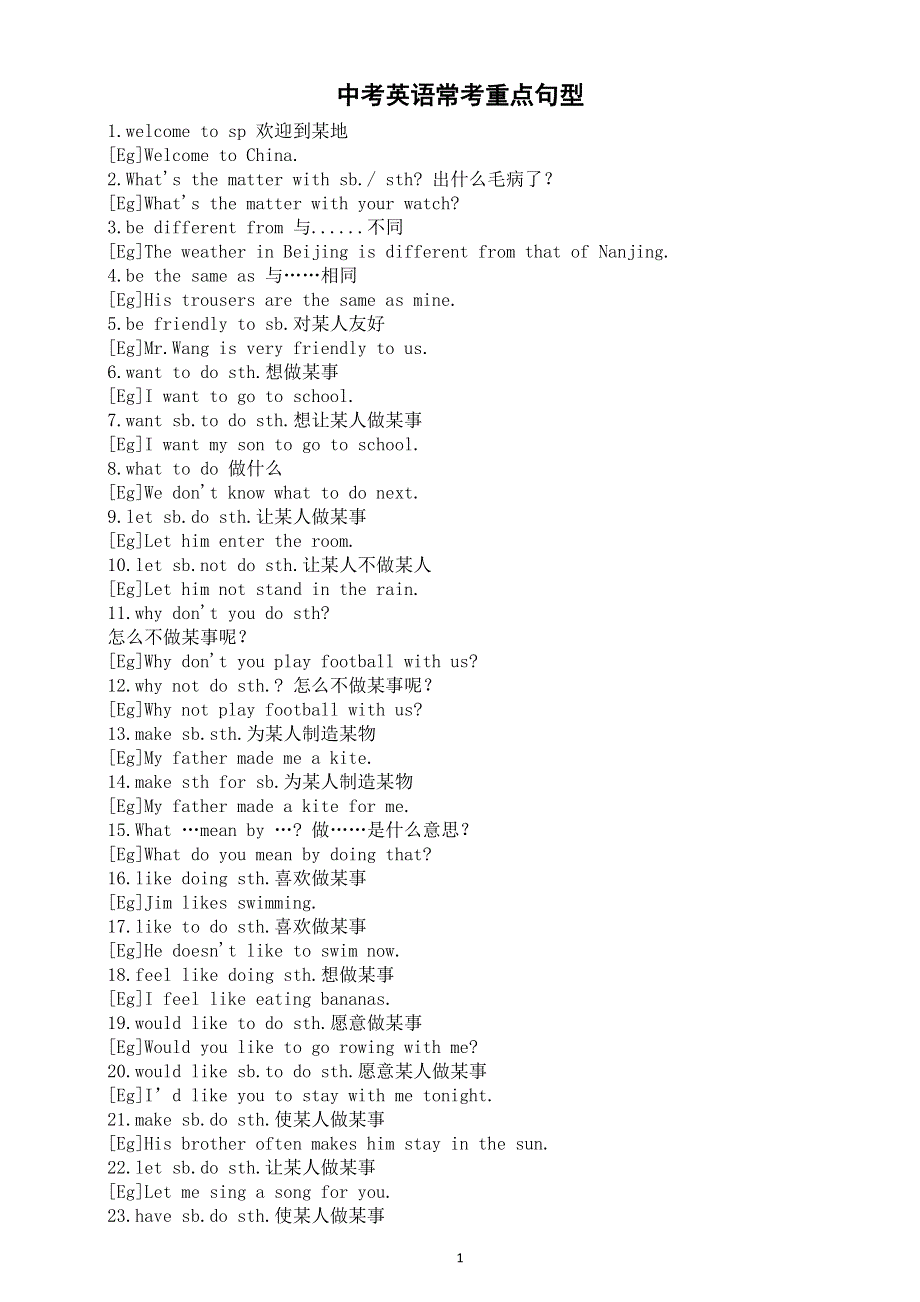 初中英语2026届中考常考重点句型（共100 句）.doc_第1页