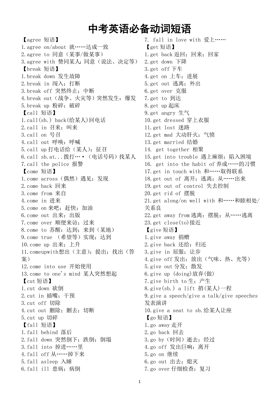 初中英语2026届中考必备动词短语.doc_第1页