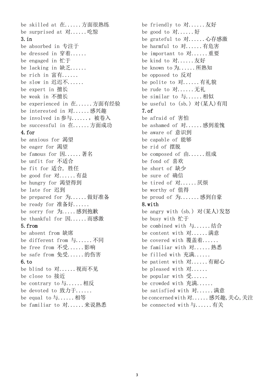 初中英语2026届中考常用搭配（介词与名词 介词与形容词）.doc_第3页