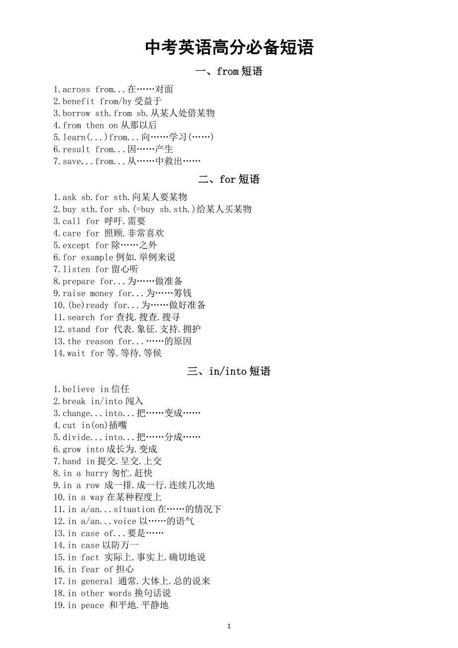 初中英语2026届中考高分必备短语系列0615（共十三类）.doc_第1页