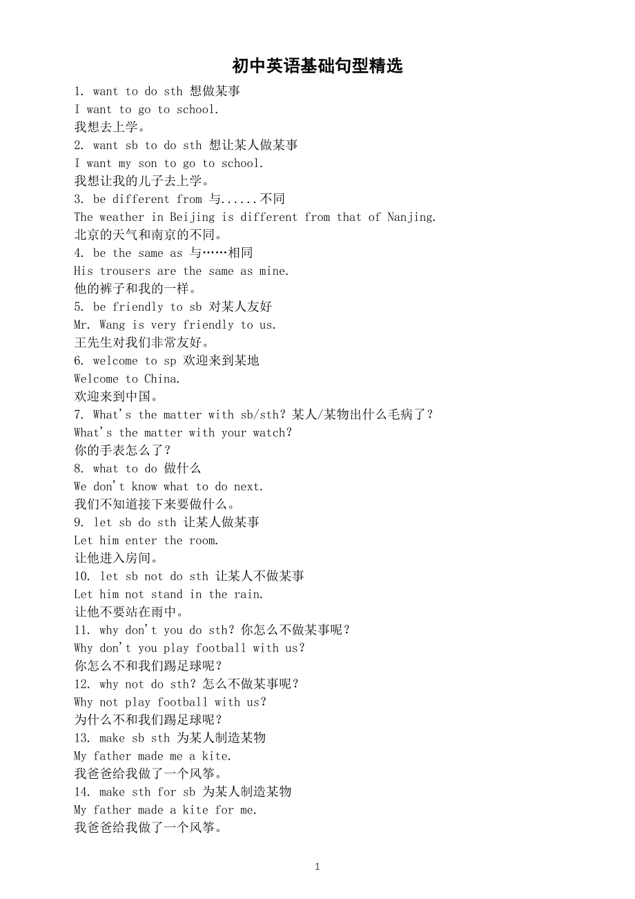 初中英语中考复习基础句型精选（共100条）.docx_第1页