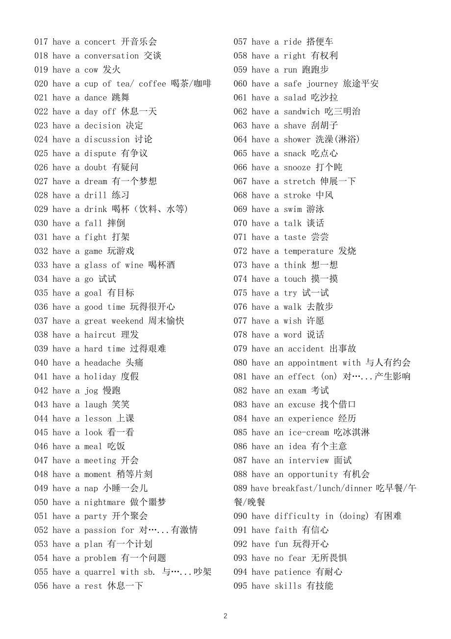 初中英语中考常用动词固定搭配和表达方法汇总（共四个）.docx_第2页