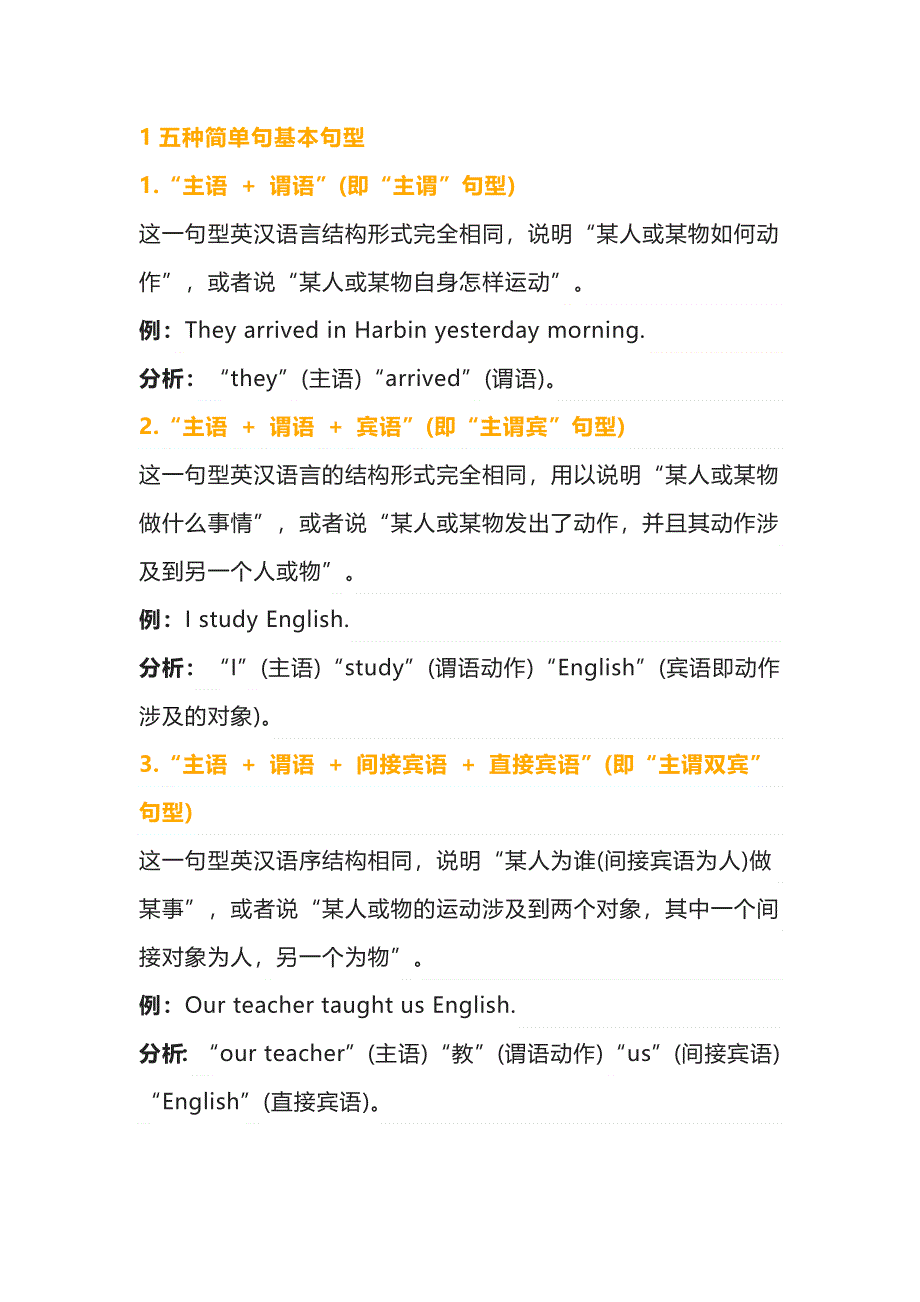 初中英语五种基本句型及句子成分名词解释.docx_第1页