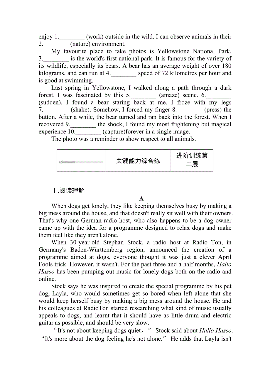 2020-2021学年新教材英语外研版必修第一册层级练：UNIT 5 INTO THE WILD DEVELOPING IDEAS .doc_第2页