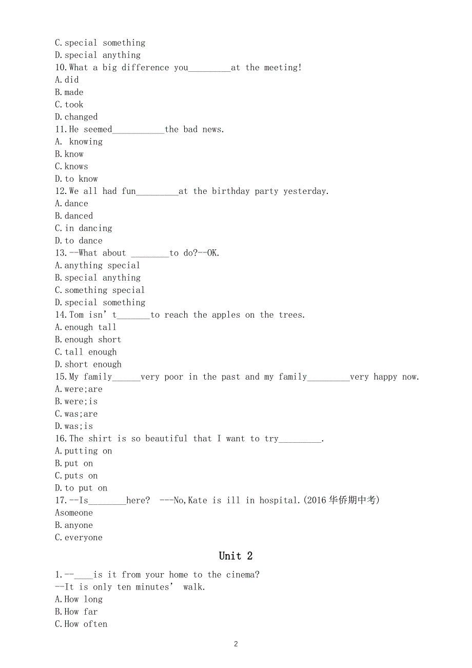 初中英语人教版八年级上册易错选择题汇总练习（1~3单元）（附参考答案）.docx_第2页