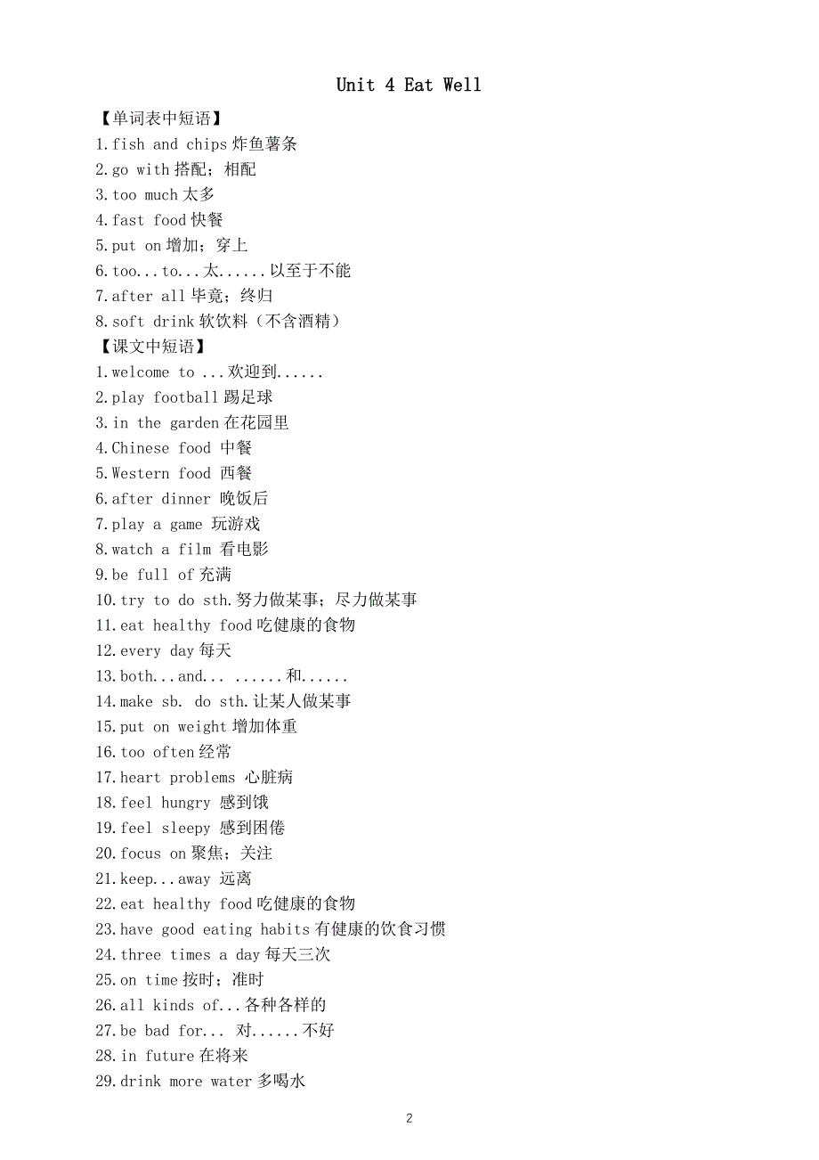 初中英语新人教版七年级下册Unit3—Unit4重点短语（2025春）.doc_第2页