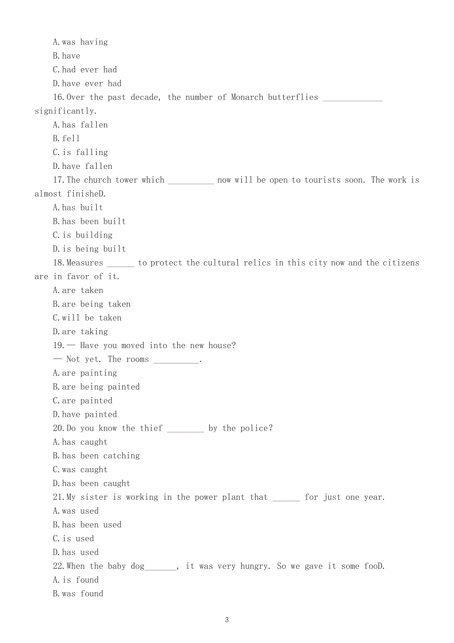 初中英语初高衔接动词的时态和语态专项练习（附参考答案和解析）.docx_第3页