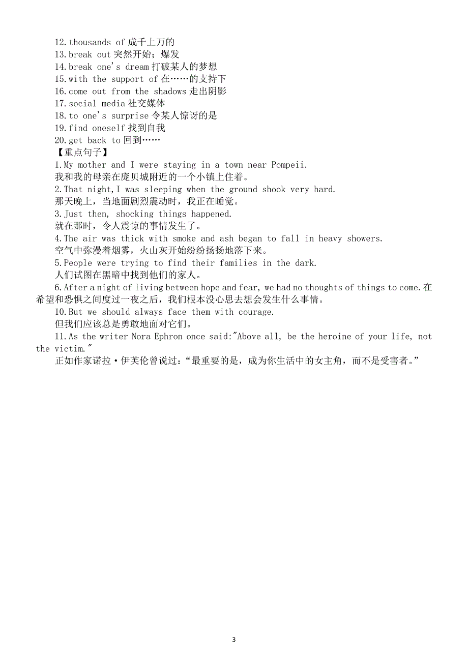 初中英语新外研版八年级上册Unit 6 When disaster strikes 知识点整理（重点单词 重点短语 重点句子）（2025秋）.doc_第3页