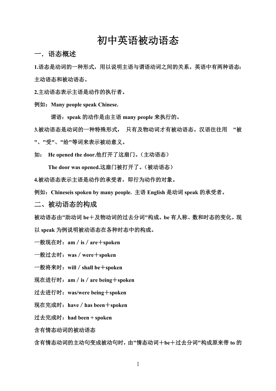 初中英语被动语态语法归纳.docx_第1页