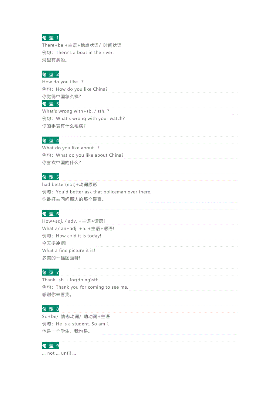 初中英语考试核心句型总结.docx_第1页