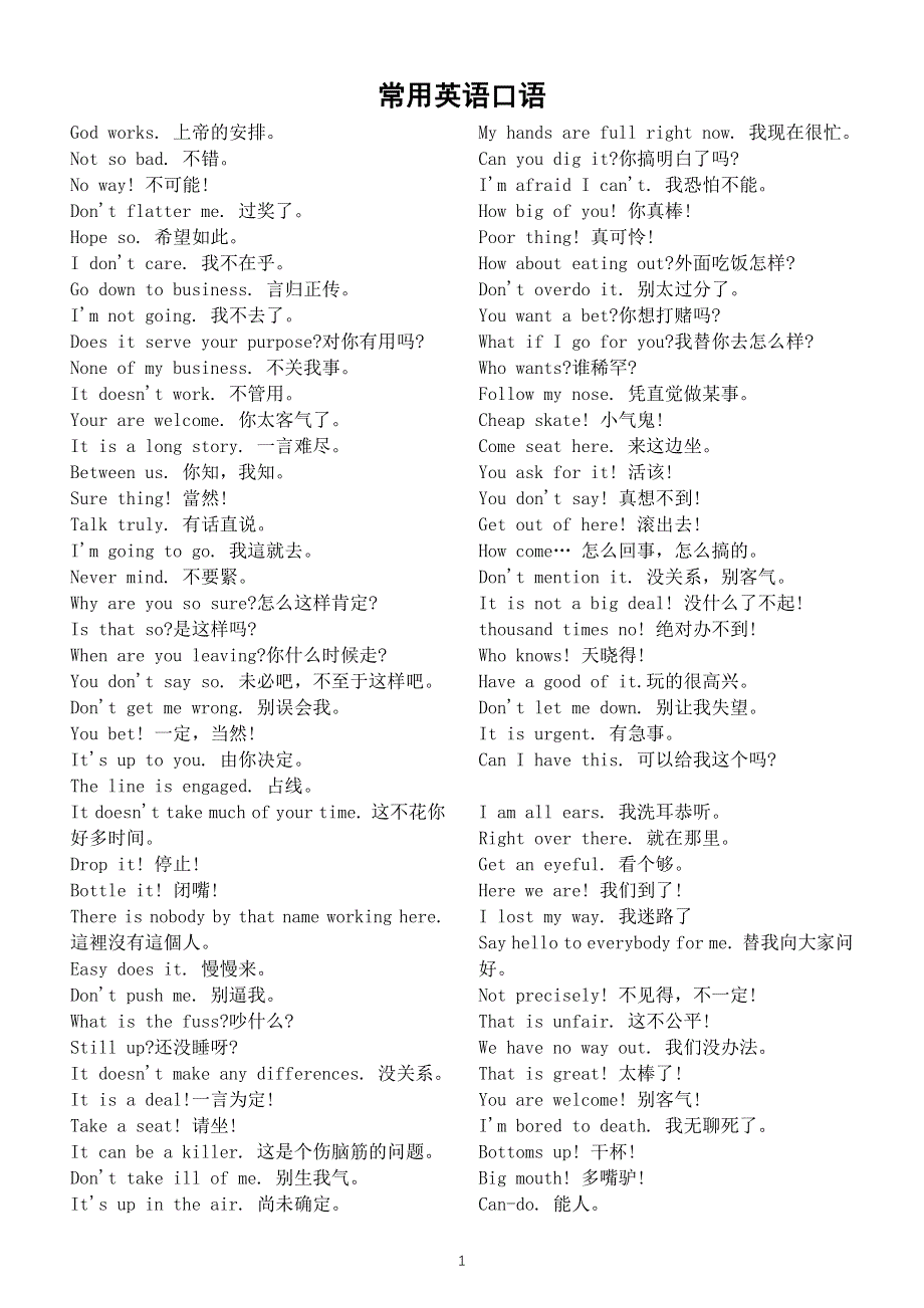 初中英语常用口语汇总.docx_第1页